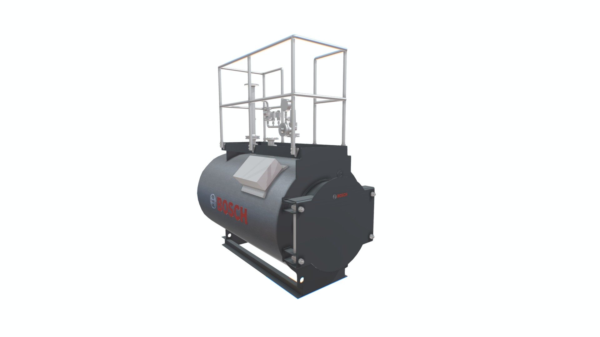 The UNIMAT UT-L three-pass design has proven its worth for industrial heating systems. Our versatile steel boilers are CE certified and are designed and equipped in compliance with the European Pressure Equipment Directive - Bosch - UNIMAT UT-L Steel Hot Water Boiler - 3D model by bimstore (@Revitspace) 3d model