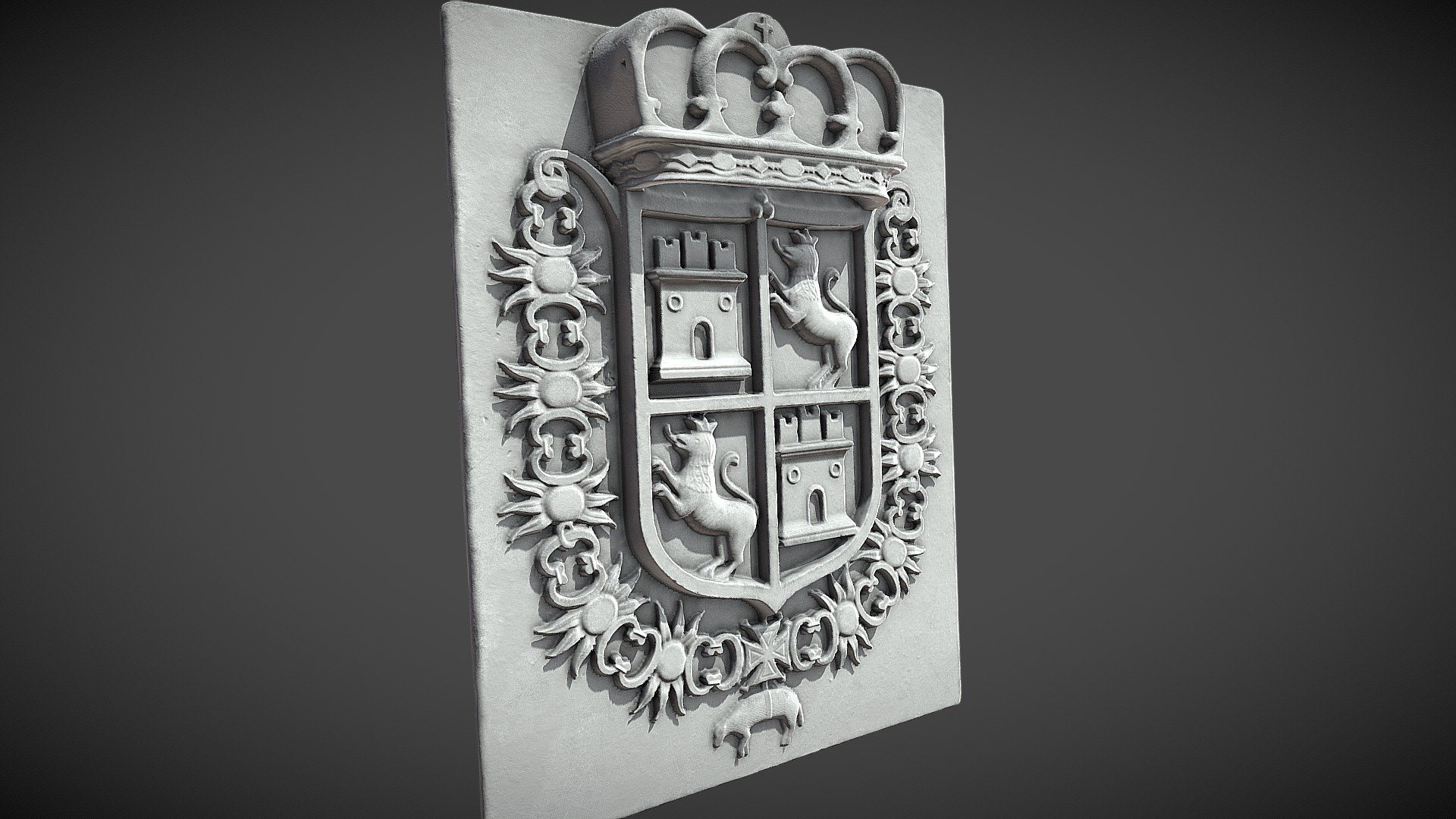 This is a laser scanned model of a historic replica coat of arms that is at the Castillo de San Marcos National Landmark in St. Augustine, Florida. The replica was scanned using a structured light instrument for purposes of making a mold casting of the piece to be used as part of a new wayside exhibit. The original coat of arms in the ravelin portion of the fort was removed in 1960, with this epoxy fiberglass model installed in its place to preserve the fragile stuccoed original. 

![http://www.flickr.com/photos/aist/40928890075/sizes/c/] - Spanish Coat Of Arms at Castillo de San Marcos - 3D model by University of South Florida Libraries (@USF_digital) 3d model