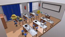Chemestry lab Classroom school, chemical, classroom, planets, science, chemistry, machine, lowpoly