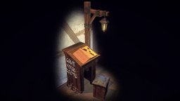 An old lectern with the neon sign lamp, lantern, seat, old, save, game-ready, origins, content, roots, xyz, emissive, gamereadyasset, lectern, modeling, low-poly, asset, 3d, blender, art, pbr, lowpoly, interior, light, gameready, saveyourroots