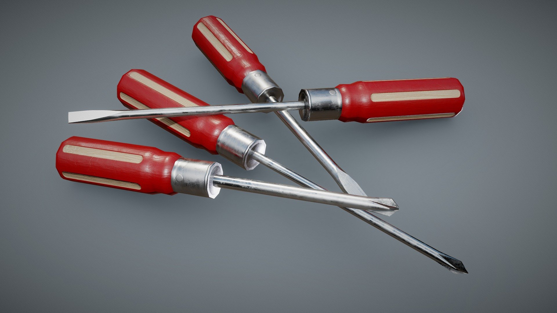 Additional file contains LODs and custom collider in .fbx, gltf. and .obj formats as well as 2k texture sets for Unity5, Unity HDRP, UnrealEngine4, PBR Metal Roughness - Screwdrivers Red Wooden - Buy Royalty Free 3D model by NollieInward 3d model
