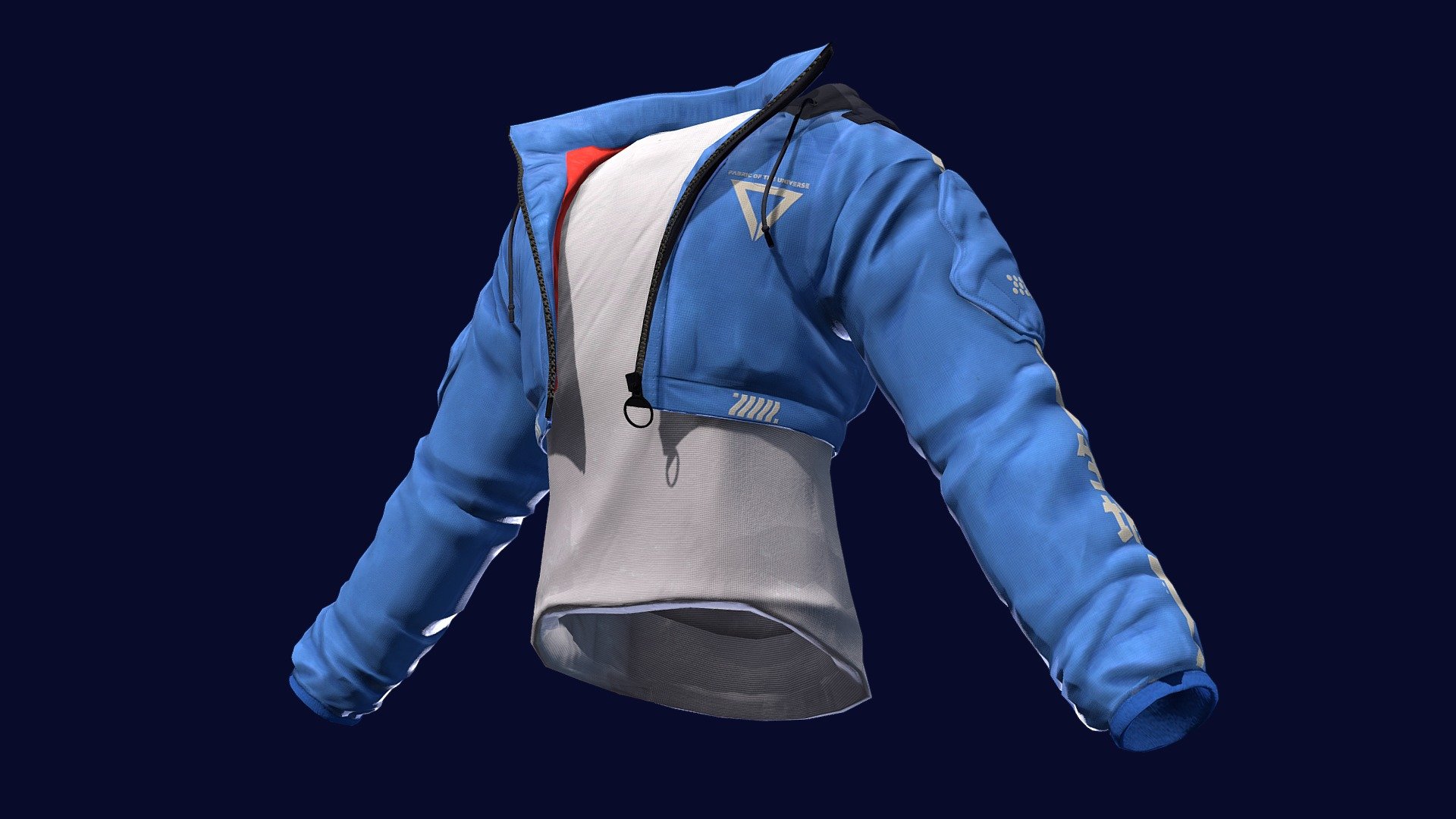 Recreation of the Blue Cropped Bomber Jacket sold by Fabric of the Universe - CRB-003 Blue Hood Crop Bomber Jacket - 3D model by Ultra.Marine 3d model