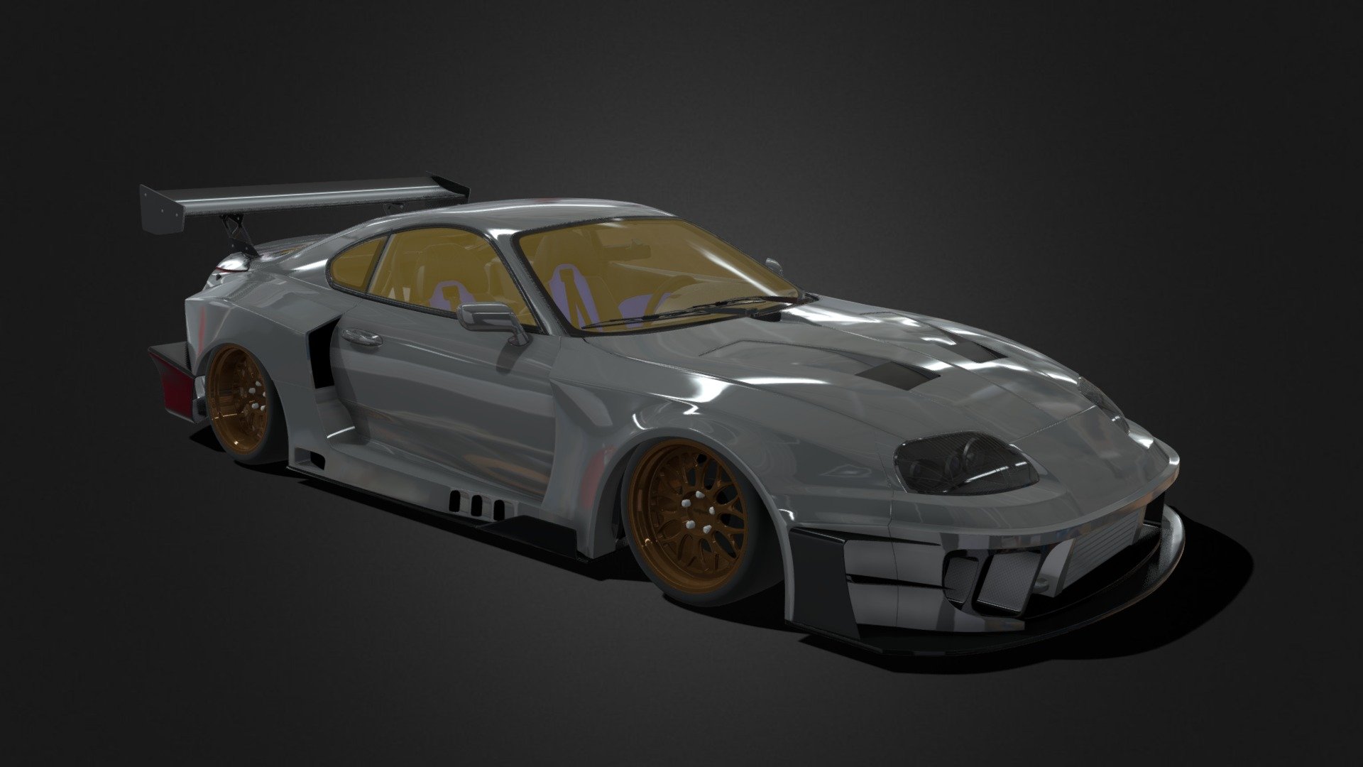 created while bored

edit: i only create the both bumper, intercooler, canard, skirt, both fenders, wheels, splitter, diffuser, &amp; rear canard. the rest of it is the base model - Toyota Supra MK4 Custom - Download Free 3D model by blakebella (@blake2theback) 3d model