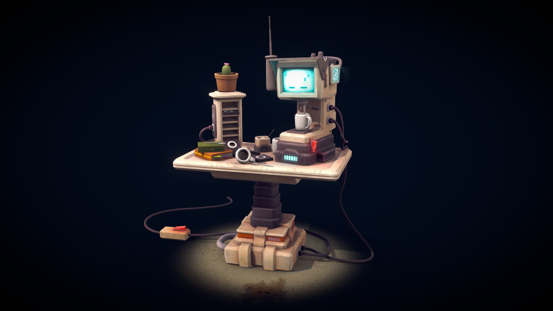 This was created as part of Ashleigh Warners' &lsquo;Creating Stylized Game Assets' course available through CGMA. I completed my first draft last November, but I went back over it and made as many changes as possible to get it to a place I felt confident in sharing.

This is MEEPO, or the Mega Express Espresso Processing Operator 3000. The initial idea was to have this retro-futuristic coffee-station diorama that sold a particular kind of mundane story (even if it was in a sort of space-setting).

Either way, this is my first fully-completed hand-painted project and I couldn't be happier! It was created through a mix of Blender, 3Ds Max, 3D Coat, Substance Painter and Photoshop!

You can check out more screenshots and concepts for it here - https://www.artstation.com/artwork/nYbYvK !

Thanks for taking the time to have a look over it! - CGMA - Coffee Machine - (Sci Fi Prop) - 3D model by rp3d_ 3d model
