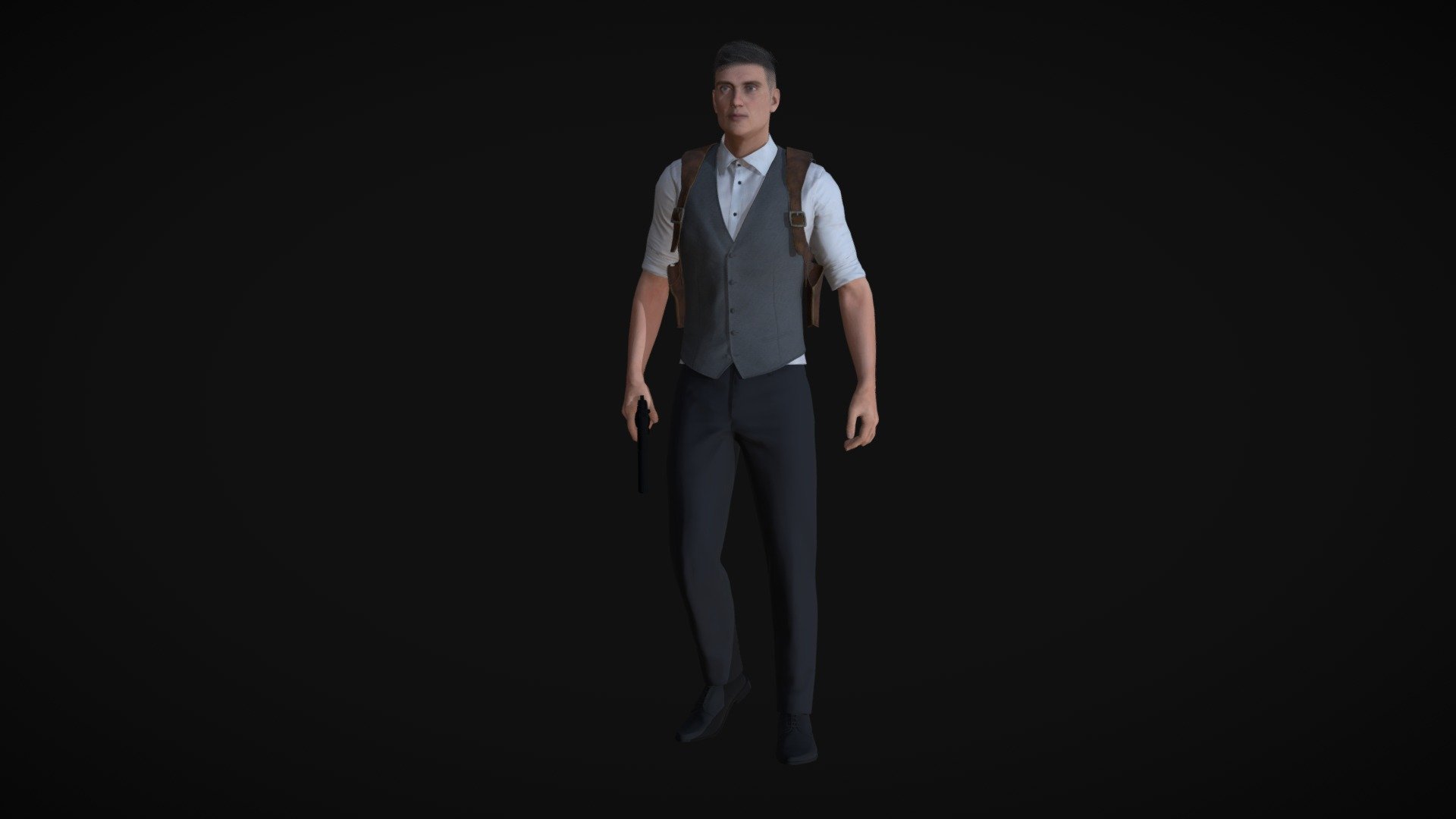 Tommy Shelby:

-

3D Character Tommy Shelby (Peaky Blinders Serie).

-

Character high detail realistic model.

-
A pose with Rigg, with high definition textures 3d model