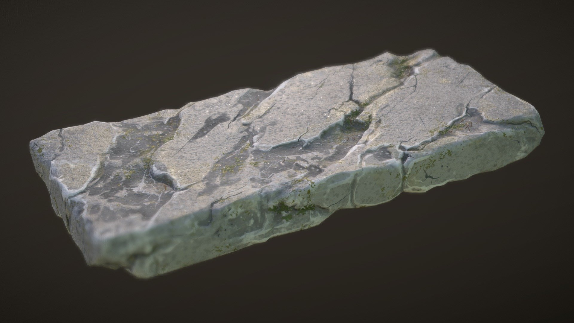 Mossy, damaged, aged stone slab with pbr material. For use in a garden path or stairs 3d model