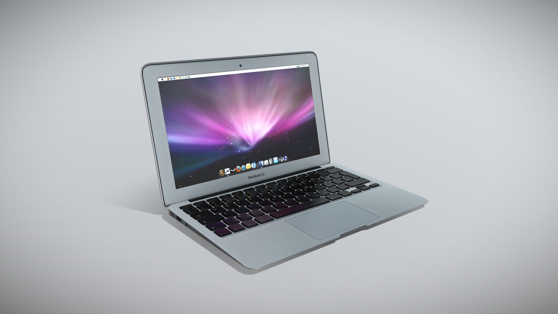 •   Let me present to you simple low-poly 3D model Apple MacBook Air 11 2010. Modeling was made with ortho-photos of real laptop that is why all details of design are recreated most authentically

•    This model consists of two meshes, it is low-polygonal and it has only one material.

•   The total of the main textures is 1. Resolution of texture is 4096 pixels square aspect ratio in .jpg format. 

•   Polygon count of the model is – 2746.

•   The model has correct dimensions in real-world scale. All parts grouped and named correctly.

•   To use the model in other 3D programs there are scenes saved in formats .fbx, .obj, .DAE, .max (2010 version).

Note: If you see some artifacts on the textures, it means compression works in the Viewer. We recommend setting HD quality for textures. But anyway, original textures have no artifacts 3d model