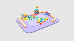 A bunch of building block toys games, toy, fun, block, blocks, toys, child, floor, sports, lego, lowpolymodel, mats, handpainted, cartoon, game, stylized, robot
