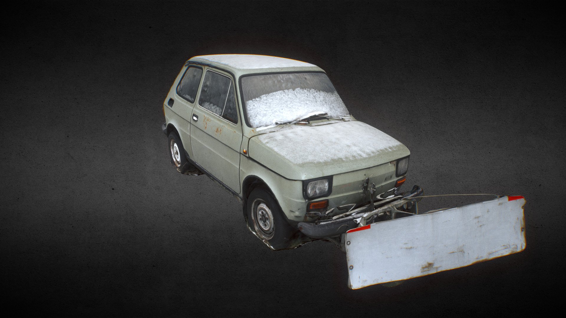 A fairly optimized photogrammetry model of an old &amp; battered Fiat 126p that was re-made into a mini-snow plow for a parking lot. Yes - someone committed such a crime on this youngtimer ;)

The model comes in several polygon number - from 35k tris, to 229k tris. As well as raw photogrammetry obj exported straight from 3df Zephyr.
35k tris - ground removed;
100k tris - with ground around the model;
112k tris - ground removed;
229k tris - with ground around the model;



 - Fiat 126p "Maluch" - Buy Royalty Free 3D model by Zygomir.Fabricati.Diem (@ZygomirFabricatiDiem) 3d model