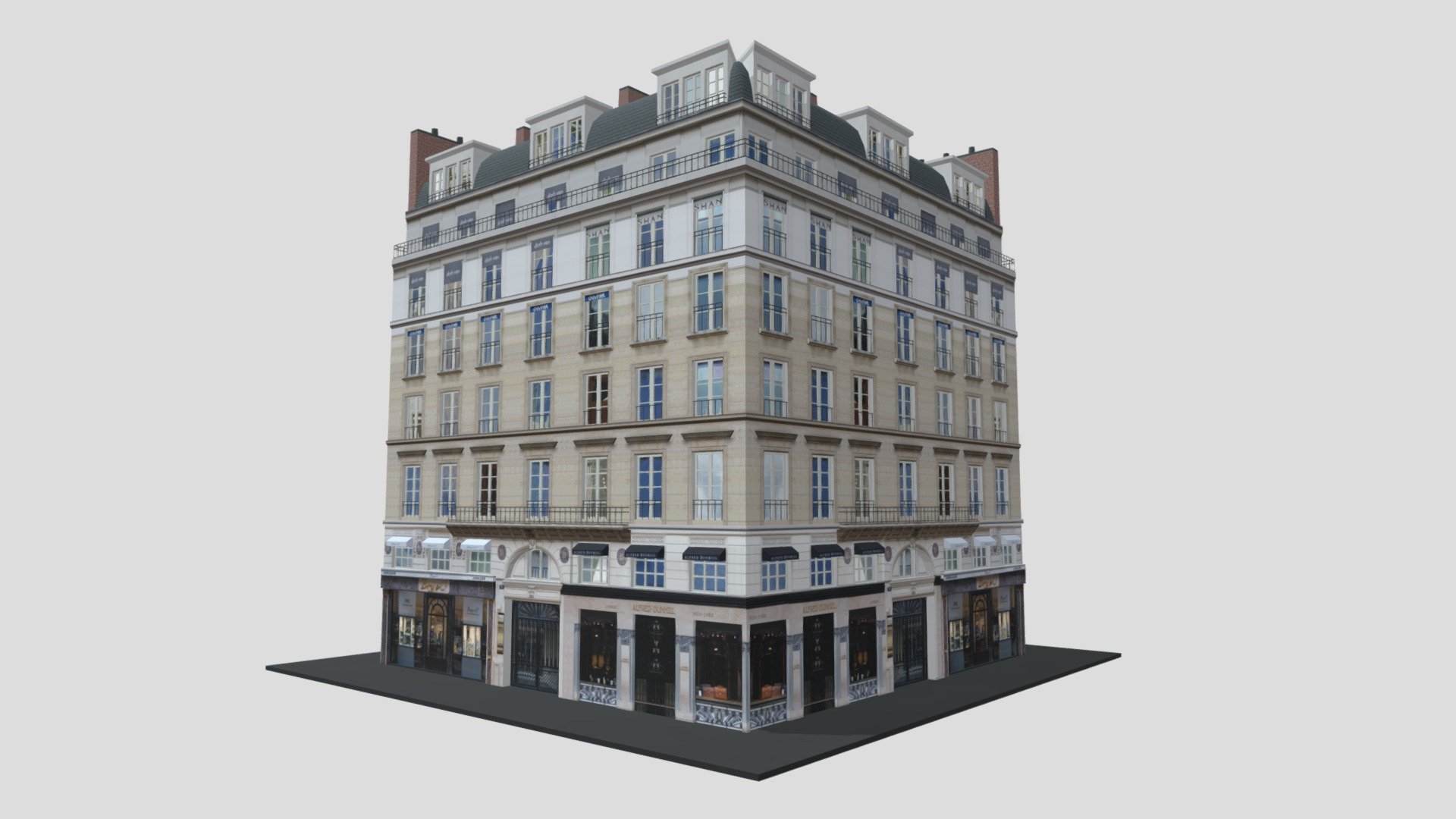 Typical Parisian Apartment Building 28
Originally created with 3ds Max 2015 and rendered in V-Ray 3.0. 

Total Poly Counts:
Poly Count = 13182
Vertex Count = 18350

https://nuralam3d.blogspot.com/2021/09/typical-parisian-apartment-building-28.html - Typical Parisian Apartment Building 28 - 3D model by nuralam018 3d model