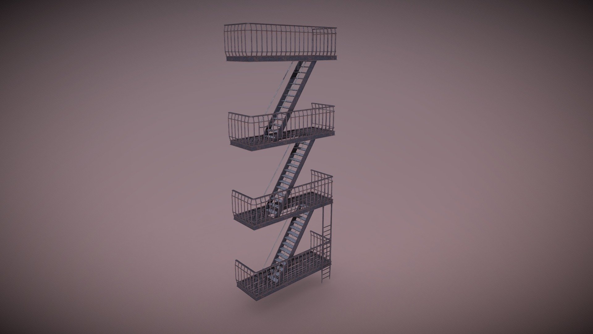 A modular fire escape set, composed of 3 pieces so the hieght this set goes to is adjustable. Packing all the Uvs into a signular tile was the biggest issue on this asset by far as there was a lot of fiddling making sure stacked Uvs werent showing AO or the like from other faces.

Again I chose to go a singular low poly model baked on itself in Marmoset, then quickly textured in Substance 3d model