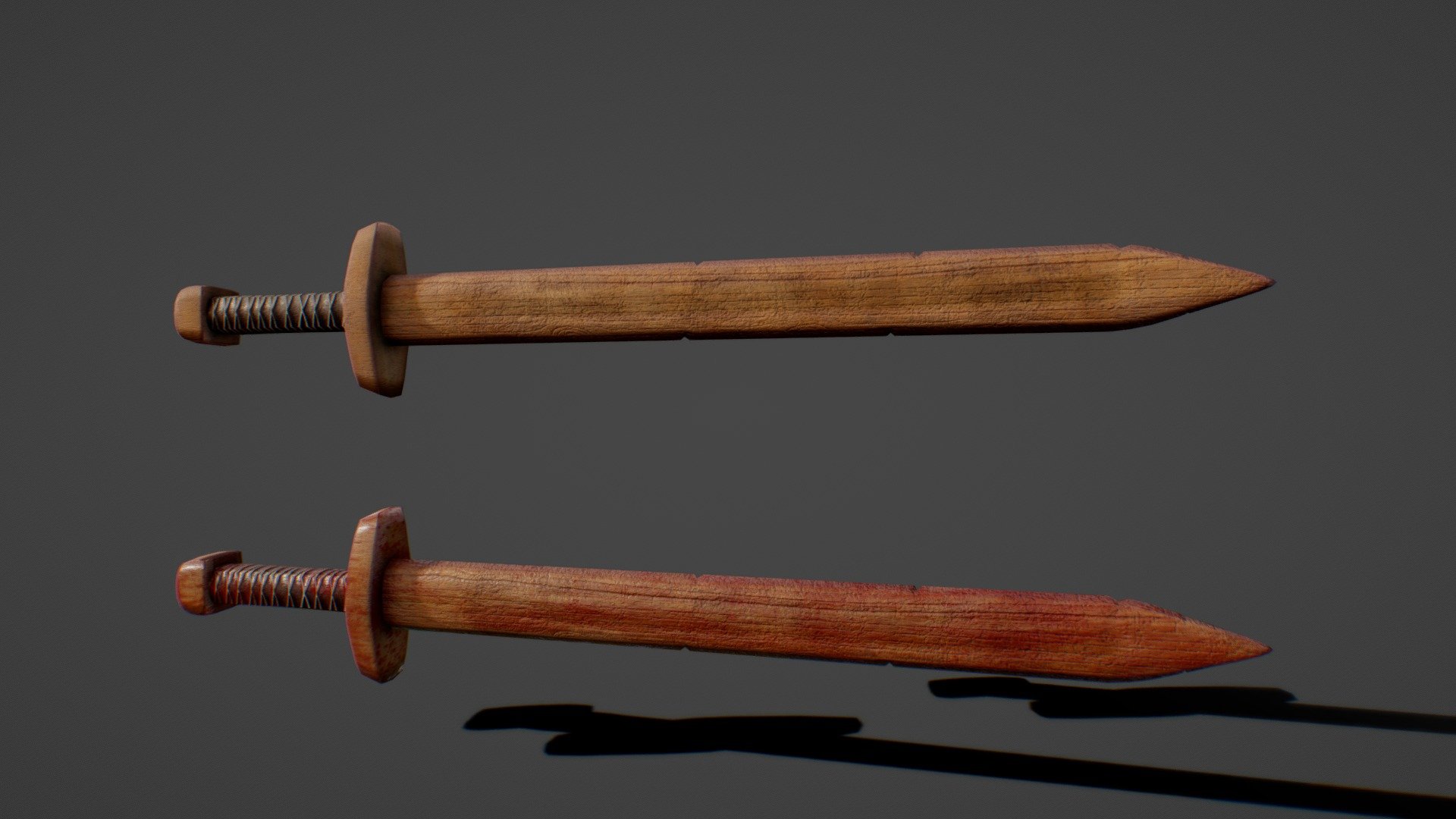 TIS BUT A SCRATCH!
Hear ye, hear ye&hellip; 
To prove thine mettel, here are 2 blades made of tree.
Two versions of the same sword.
One clean and the other covered in blood for use in any and all of your projects. 
Modeled in Blender 2.9 Textured in Substance Painter and Marmoset Toolbag 3

Optimized geometry of games and animation.
textures are 4k and Fully PBR tested.
Includes FBX file and 14 PNG textures - Wooden Sword (with Blood Version) - Buy Royalty Free 3D model by Isaack - Tacko The 3D Guy (@isaackgamma) 3d model