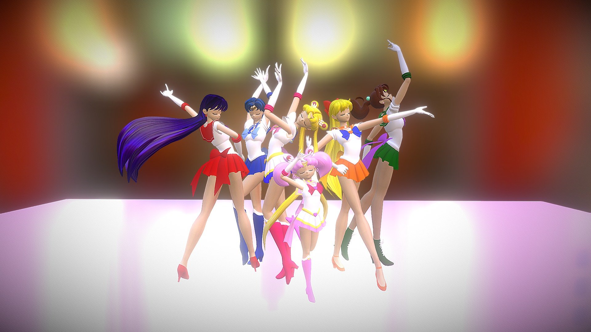 This is a 3d tribute to the pose of the sailor scouts that appears in the second ending of Sailor Moon SuperS under the theme &ldquo;Rashiku