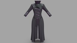 Female Black Long Steampunk Coat steampunk, punk, fashion, girls, jacket, long, clothes, coat, womens, wear, pbr, low, poly, female, dark, rock, black