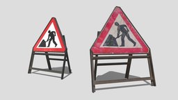 Road Works Sign work, road, driving, at, closed, sign, barrier, signal, men, construction