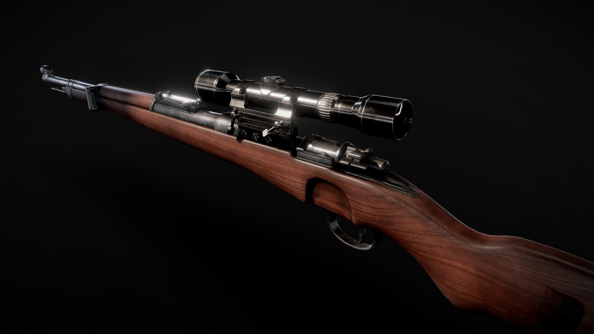This is a WWII Karabiner 98 bolt action rifle in sniper configuration.
This model is low poly and is good for mobile games 3d model