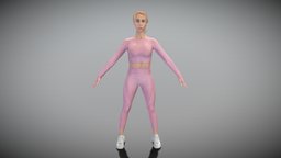 Pretty woman in pink tracksuit in A-pose 416