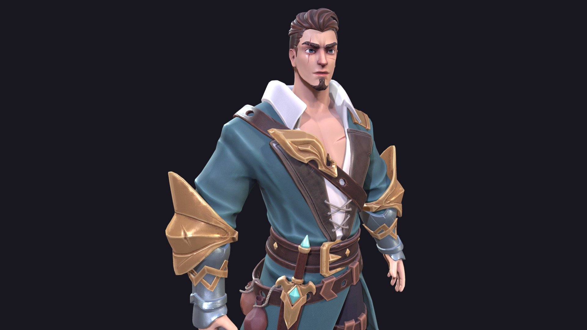 This character is based on Sean Shao's concept art: 
https://www.artstation.com/artwork/xJYJkE

But I made some modifications to it. I mainly got inspiration from games like Overwatch, Sea of Thieves and Fortnite.

See more on my Artstation https://www.artstation.com/victoriareinhold - Pirate - 3D model by Victoria Reinhold (@reinhold) 3d model