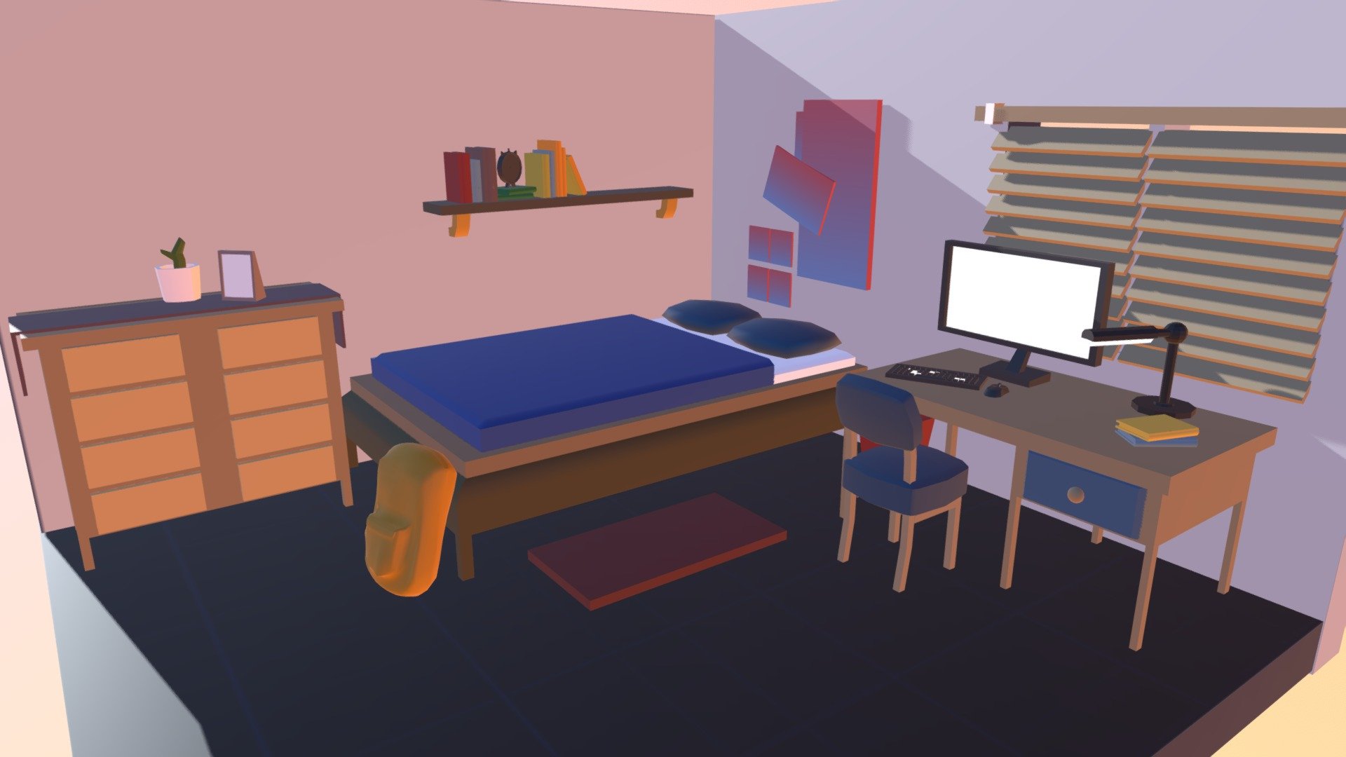 1 - A simple lowpoly style room 3d model
