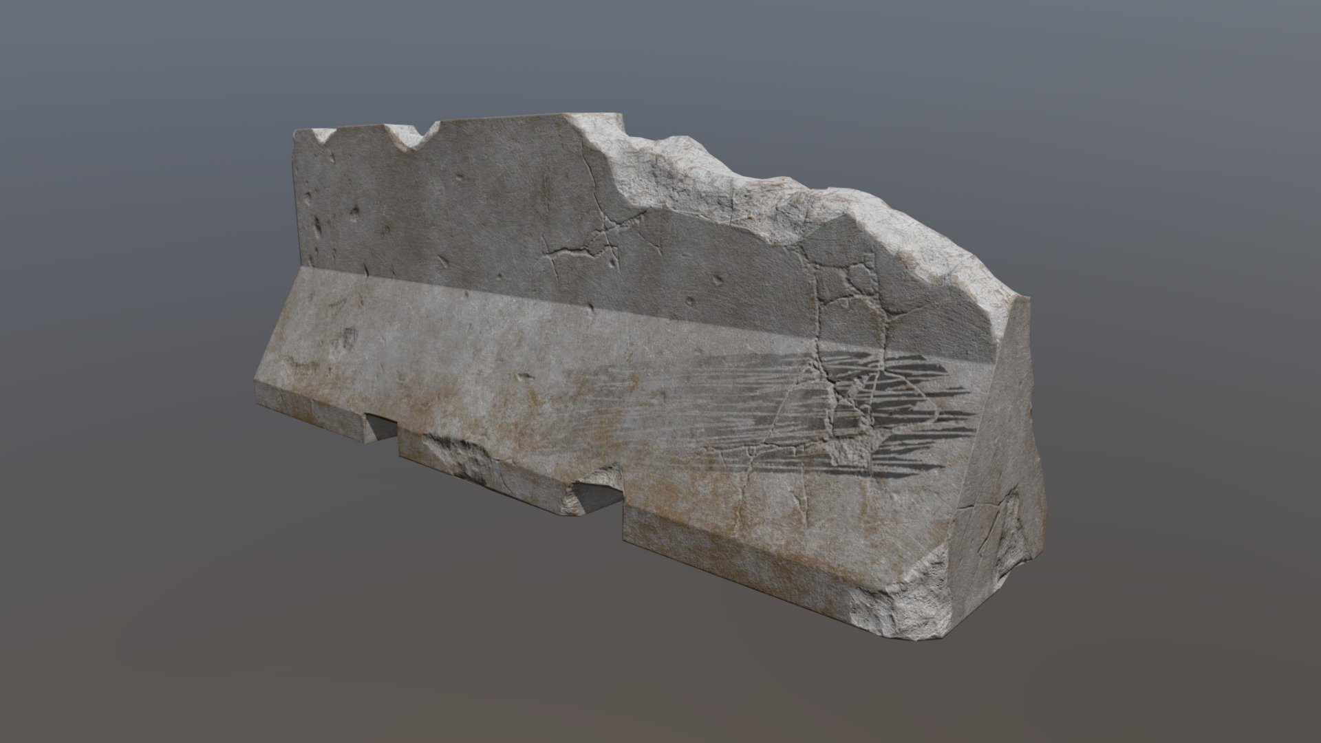 More damaged variant of a concrete road barrier that could be found alongside roads 3d model