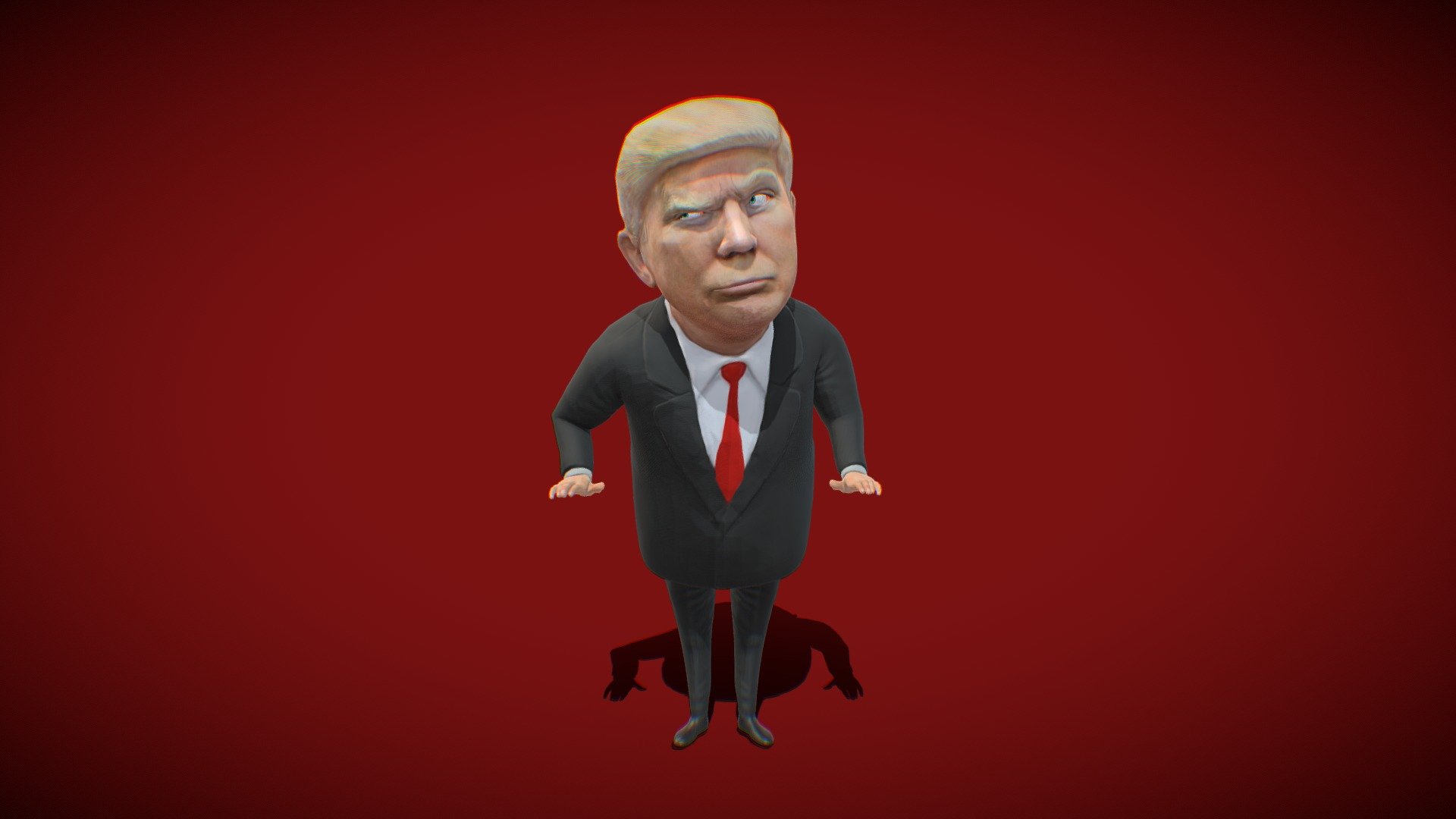 Some people love him, some people hate him.Now, you can decide what to do with him.I just want to sell it.I was really short of money and had to sell my US President. I don't think he'll mind if he's a billionaire. :P The character has been bound using Blender 3.1 Rigify, has 10 keyframes of expression actions built in first (including A pose and T pose), and generally looks OK, so let's see how it performs next (obj's format directory also includes these 10 sets of action models). ps.Please open Blender version 3.1 or above and start Rigging: Rigify of Add-on in order to smoothly pose for animation 3d model