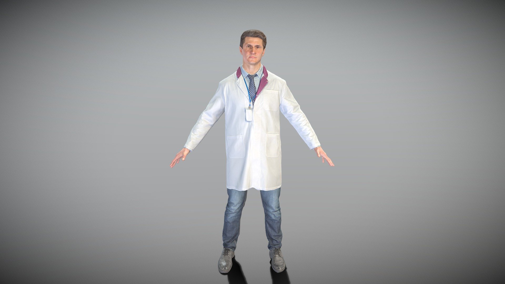 This is a true human size and detailed model of a man of Caucasian appearance dressed in a uniform of a medical doctor. The model is captured in the A-pose with mesh ready for rigging and animation in all most usable 3d software.

Technical specifications:




digital double scan model

low-poly model

high-poly model (.ztl tool with 5-6 subdivisions) clean and retopologized automatically via ZRemesher

fully quad topology

sufficiently clean

edge Loops based

ready for subdivision

8K texture color map

non-overlapping UV map

ready for animation

PBR textures 8K resolution: Normal, Displacement, Albedo maps

Download package includes a Cinema 4D project file with Redshift shader, OBJ, FBX, STL files, which are applicable for 3ds Max, Maya, Unreal Engine, Unity, Blender, etc. All the textures you will find in the “Tex” folder, included into the main archive.

3D EVERYTHING

Stand with Ukraine! - Medical doctor in A-pose 429 - Buy Royalty Free 3D model by deep3dstudio 3d model