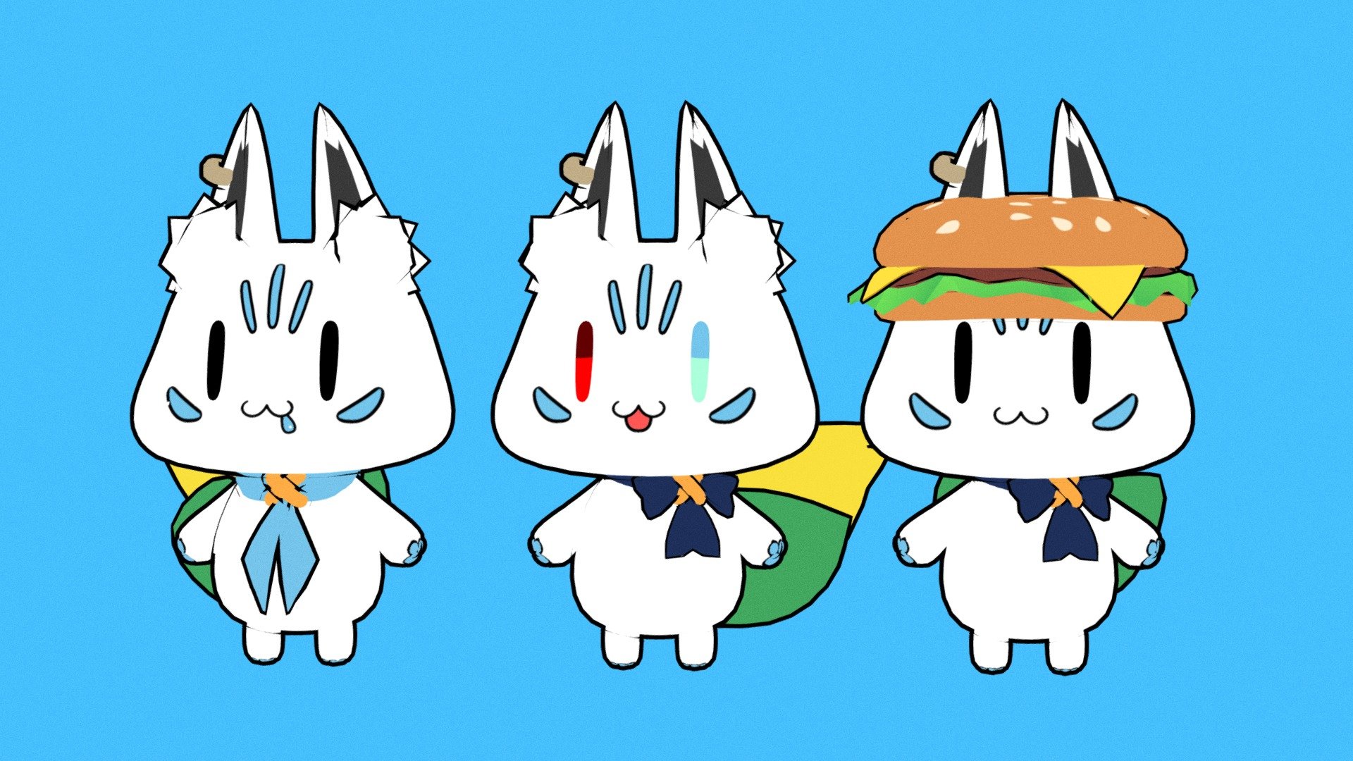 A group of wild すこん部 has appeared!

Supporter mascot of Shirakami Fubuki. concept created by herself as well: https://twitter.com/shirakamifubuki

2 versions(Japan/oversea) available as well as control. You can change eye and mouth by switching UV around.

Due to time constraint, please forgive the somewhat simple/lacking animation, this is however quite a fun experience utilizing different rigging methods.

If you like it please consider following my social media https://twitter.com/ArmoredInterac1 and send me commissions so I don't starve to death, thx!

If you want the original Maya files with controllers just buy random something on my store and send me a message with POB and you may have it 3d model