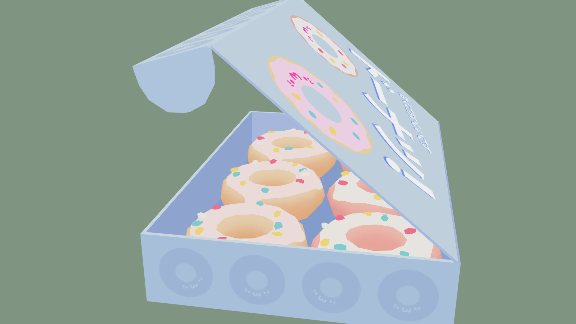 A box of donuts. I went for a cute Japanese aesthetic.
Translations: Top: &ldquo;Delicious and sweet
Donuts
