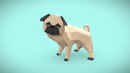 Pug for PaperCraft low-poly-blender-low-poly-model-pet