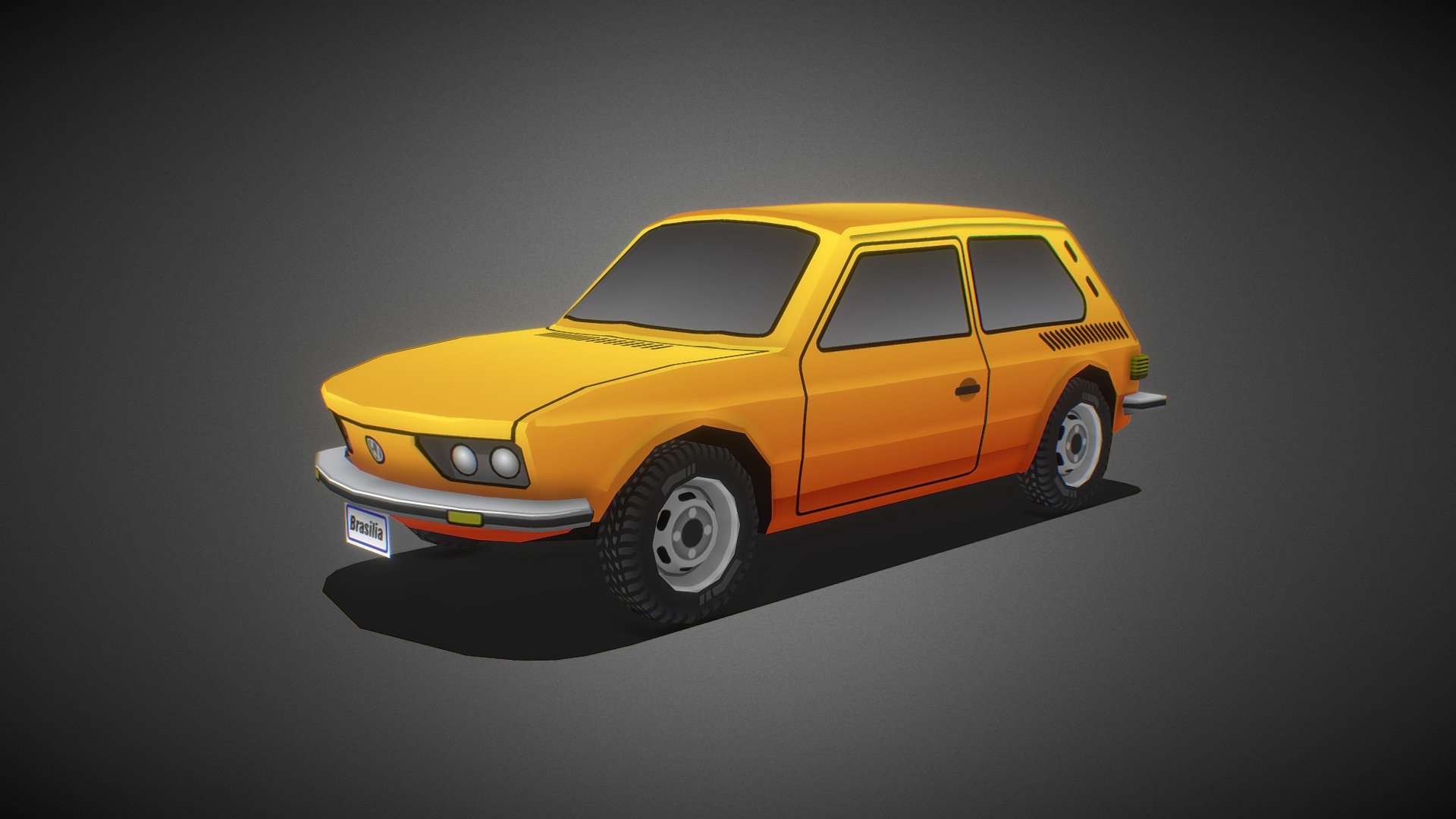 Brasilia was a cute c-segment car designed and made by Brazilian Volkswagen branch, only availble in LATAM markets. Was also rear engine and RWD like the beetle, and shared a lot of parts with it, like the engine itself, headlights, interiors, etc.
This was made after 70s version. Its game-ready, very lowpoly, non-overlapping fully unwrapped.
Modelled in Blender 3.5.0. Texture made in Adobe Illustrator. 
1.6k faces. 1 color PNG texture. 1 opacity PNG texture. 1 UVs PNG texture. 1 AI Illustrator file included 3d model