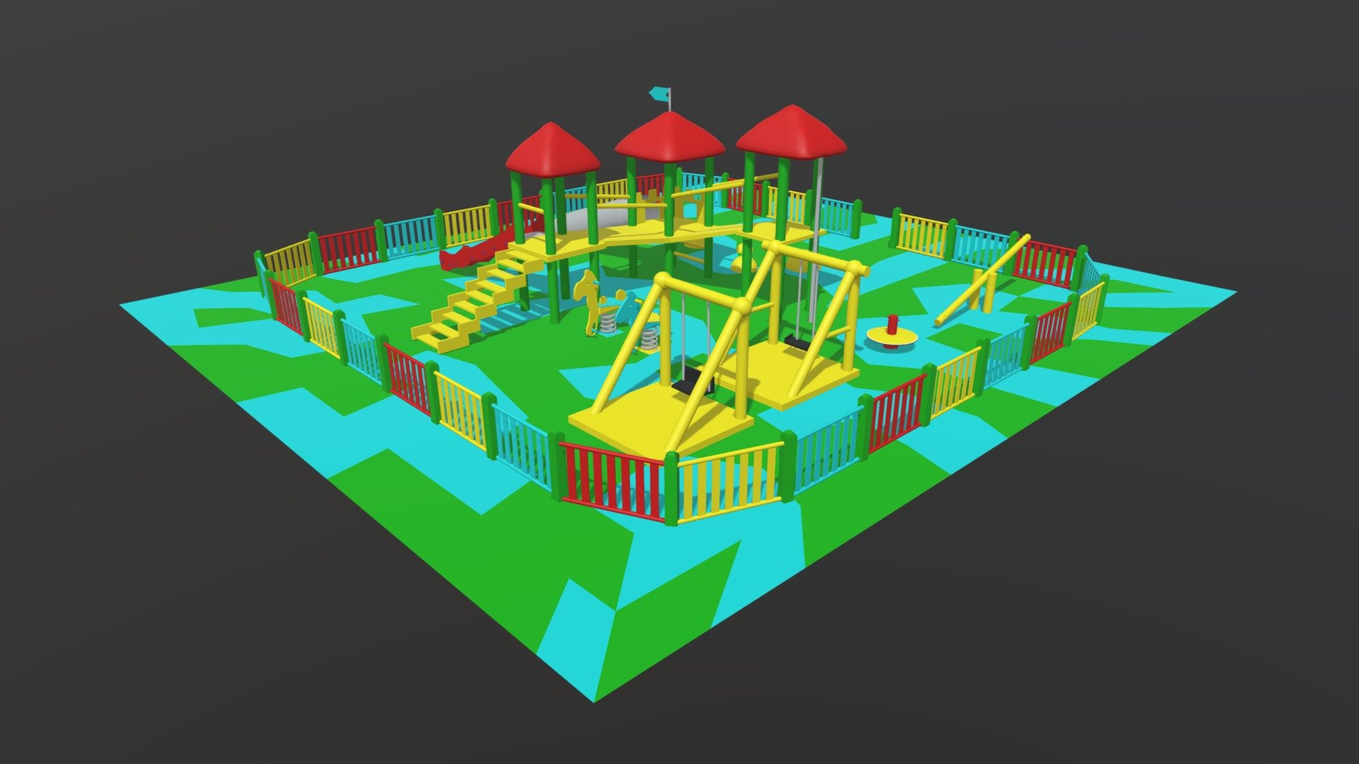 This model contains a simple children's playground based on a couple of pictures which i modeled in Maya 2018.

If you need any kind of help contact me, i will help you with everything i can. If you like the model please give me some feedback, I would appreciate it.

If you experience any kind of difficulties, be sure to contact me and i will help you. Sincerely Yours, ViperJr3D - Low Poly Playground 01 - Buy Royalty Free 3D model by ViperJr3D 3d model