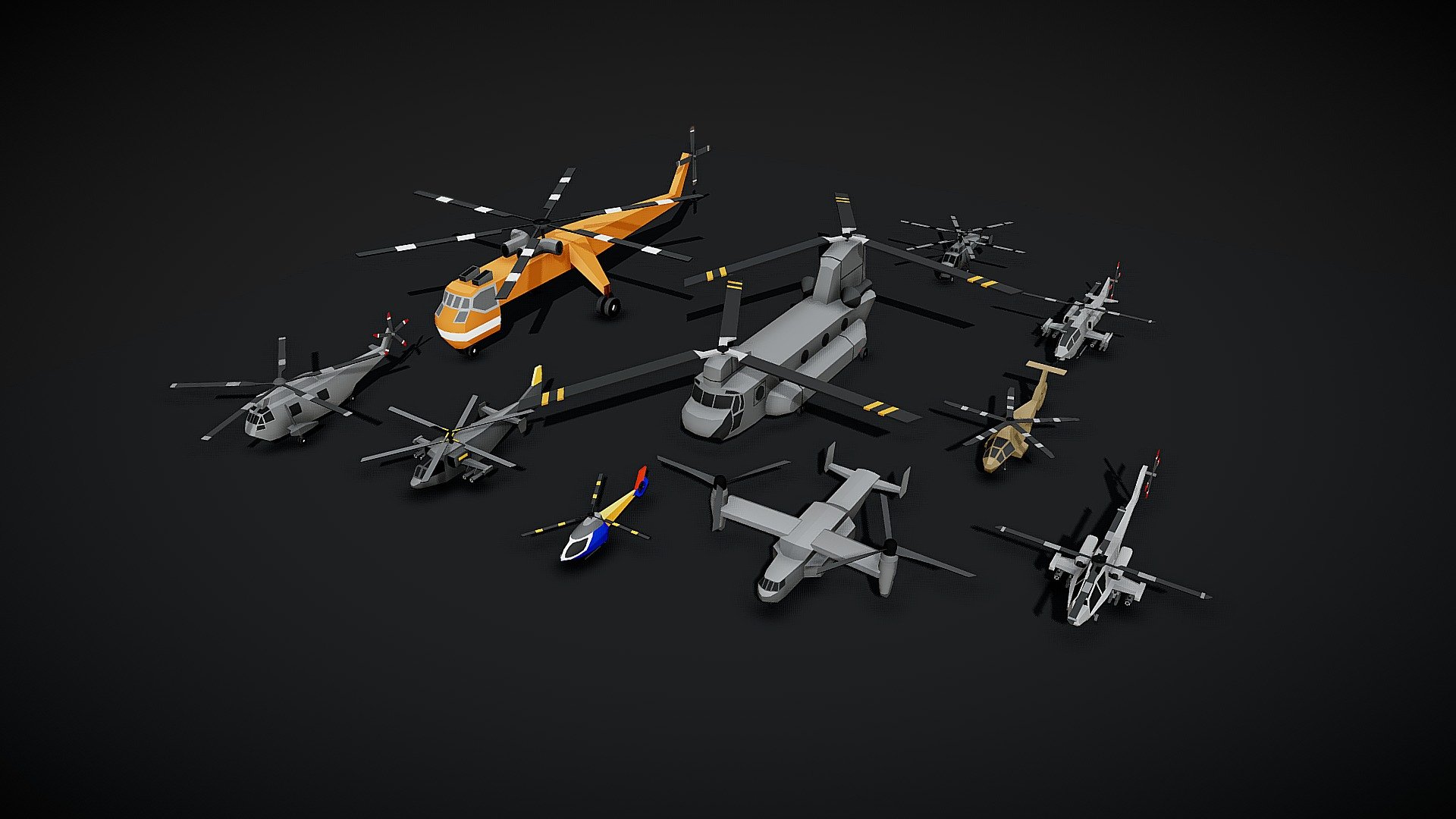 Set of 10 helicopters - Low Poly Helicopters Pack - 3D model by gvrocksnow 3d model