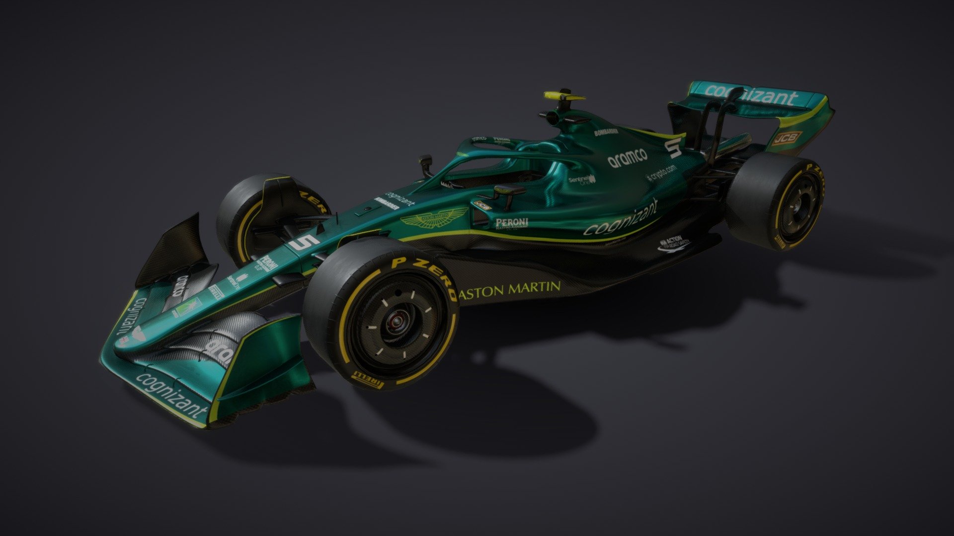 Formula 1 car modelled in stunning detail to accurately represent the new generation of F1 cars for the 2022 season. This model features the Aston Martin livery as seen on the 2022 Aston Martin AMR22 car. The model includes a fully rigged and animated DRS rear wing, removable wheels and removable front wing (see images below). The high resolution model has been baked into an optimised mesh for easy rendering and game engine use. The model is subdivision-ready with 4k textures.

The additional files include the asset as FBX, OBJ and STL file formats. Also included is the original Blender file with all of the individual parts used for modelling the asset. I've also added extra textures for different Pirelli tyre compounds (soft, medium and hard).

The included Blender file is set up with all the textures and settings you need to immediately start rendering this image:


Front wing and wheels can easily be removed:
 - F1 2022 Aston Martin Livery - Buy Royalty Free 3D model by Nick Broad (@nickbroad) 3d model