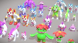Rigged monsters green, plants, pokemon, monsters, ice, animals, mystical, mystic, fire, pokemonmodel, pokemon3d, character, game, blender, blender3d, gameart, gameasset, characters, creature, monster, characterdesign, gameready
