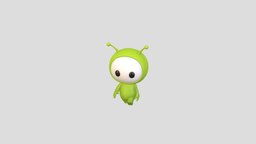 Character254 Rigged Mascot green, toon, cute, little, baby, mascot, rig, ufo, alien, antennae, character, cartoon, 3d, art, scifi, animation, stylized, monster, anime, funny, jobi