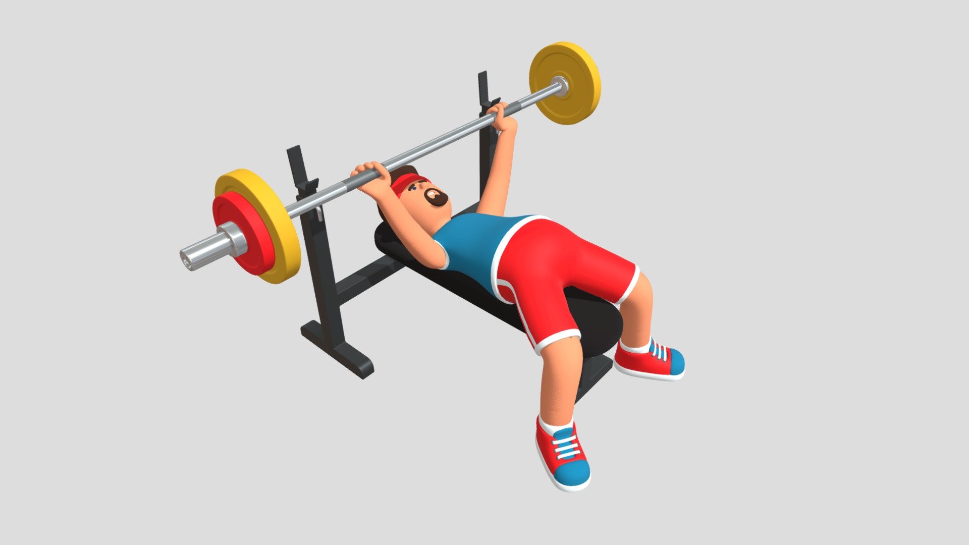 3d man training bench press with barbell. Cartoon 3d animation.
Made in blender 3D 3d model