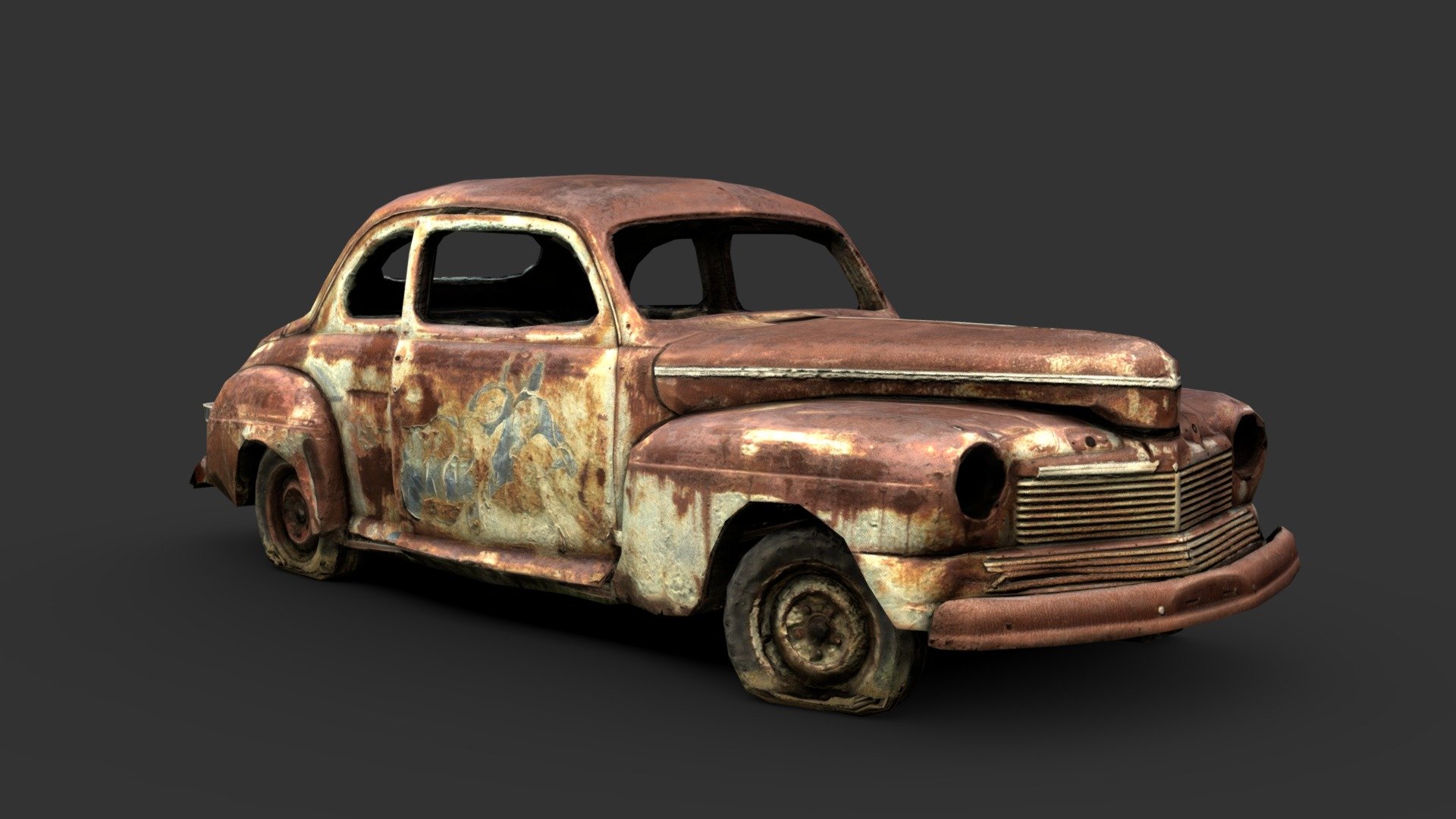 Another completely rusted-out car. Really hard to write descriptions for these, they are all rather similar.

Made with realitycapture, Substance Painter, Topogun, and 3DSMax - Car Wreck C - 3D model by Renafox (@kryik1023) 3d model