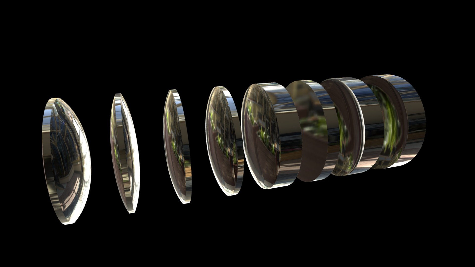 === The following description refers to the additional ZIP package provided with this model ===

Simple optical lenses 3D Models. 8 individual objects (convex, biconvex, plano-convex, positive meniscus, negative meniscus, plano-concave, biconcave, concave), sharing the same non overlapping UV Layout map, Material and PBR Textures set. Production-ready 3D Model, with PBR materials, textures, non overlapping UV Layout map provided in the package.

Quads only geometries (no tris/ngons).

Formats included: FBX, OBJ; scenes: BLEND (with Cycles / Eevee PBR Materials and Textures); other: 16-bit PNGs with Alpha.

8 Objects (meshes), 1 PBR Material, UV unwrapped (non overlapping UV Layout map provided in the package); UV-mapped Textures.

UV Layout maps and Image Textures resolutions: 2048x2048; PBR Textures made with Substance Painter.

Polygonal, QUADS ONLY (no tris/ngons); 10384 vertices, 10368 quad faces (20736 tris).

Real world dimensions; scene scale units: cm in Blender 3.3 (that is: Metric with 0.01 scale) 3d model