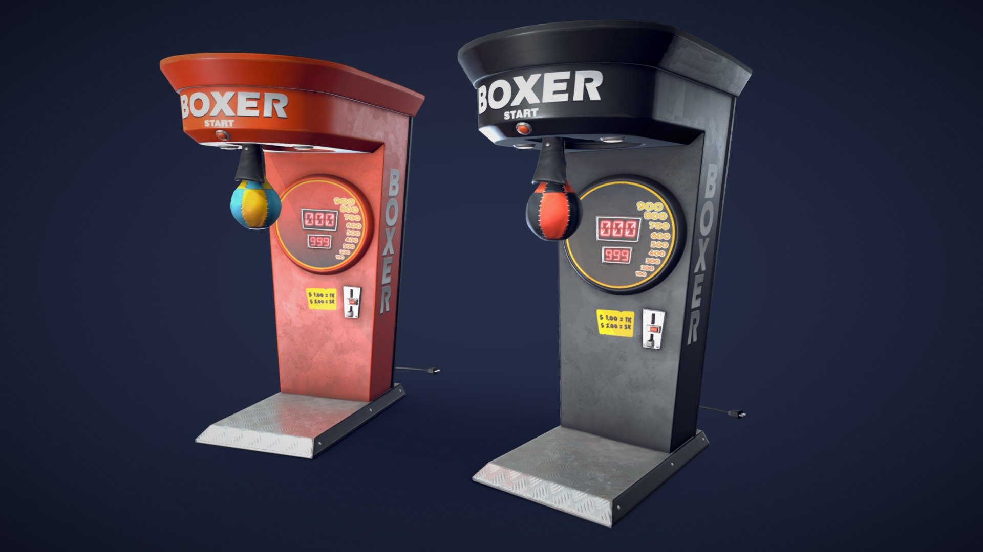 A optimized 3D model of a punching / boxing machine.
The asset comes with 2 options for textures that can change the color of the machine.
Whether you want to create a sporty arcade scene, a competitive game mode, or a challenging mini-game, this asset will add some excitement and action to your game.

Model information:




Optimized low-poly assets for real-time usage.

Optimized and clean UV mapping.

2K and 4K textures for the assets are included.

Additional unposed punching machine is included.

Additional punching machine (bag up) is included.

2 color variation textures are included.

Compatible with Unreal Engine, Unity and similar engines.

All assets are included in a separate file as well.

Here is a look at the assets included in this pack:
 - Stylized Punching / Boxing Machine  - Low Poly - Buy Royalty Free 3D model by Lars Korden (@Lark.Art) 3d model