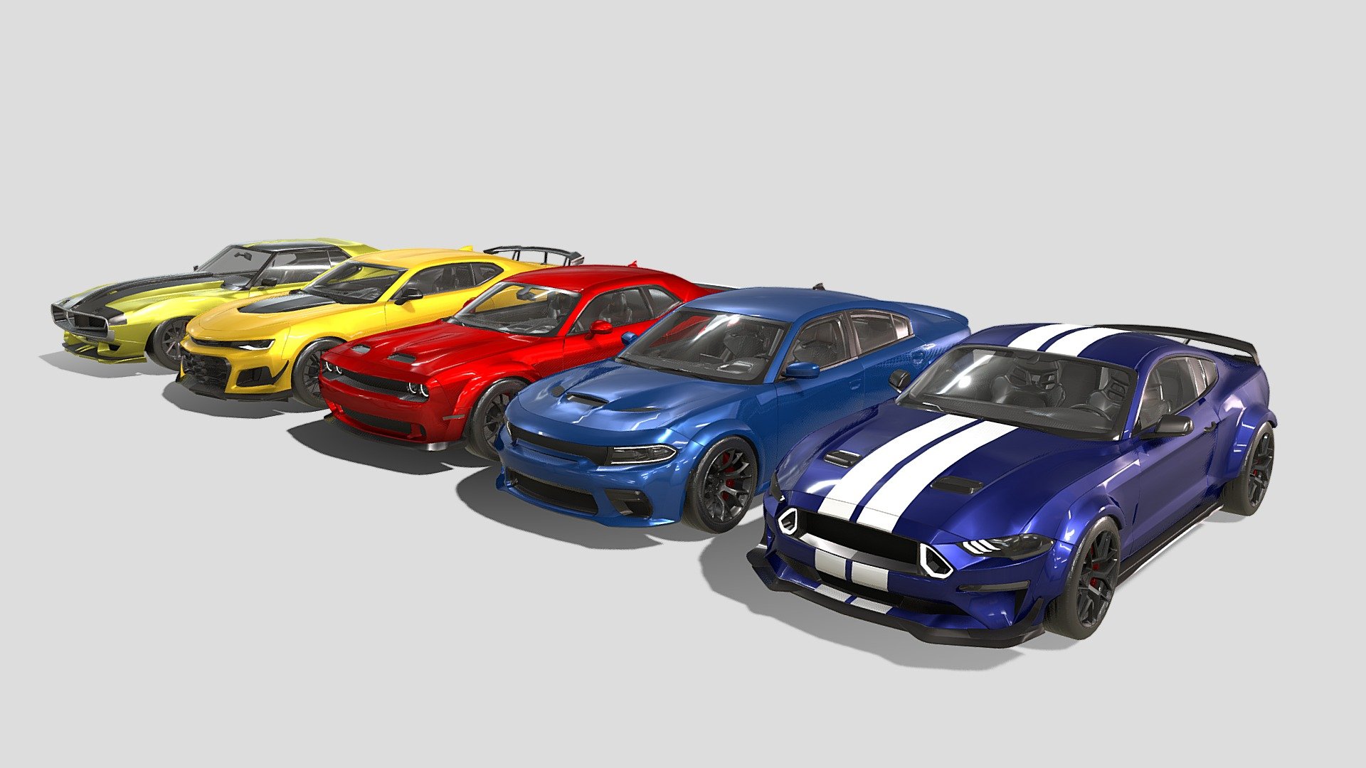 MUSCLE CARS - Buy Royalty Free 3D model by Phazan Product (@Phazan) 3d model