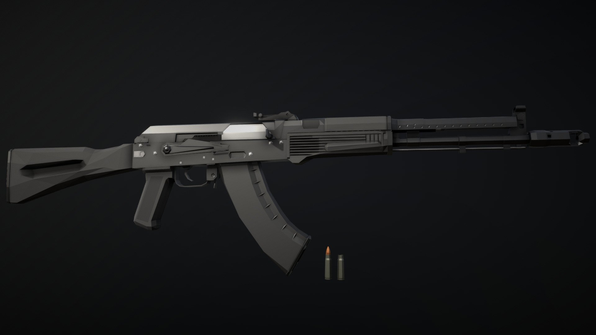 Low-Poly model of an AK-109, an AK variant chambered in 7.62x39, which uses a balanced recoil system to greatly reduce recoil and thus increase accuracy during burst/automatic fire 3d model