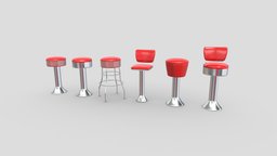 Retro Bar Stool Collection bar, stool, restaurant, prop, vintage, retro, diner, seat, collection, furniture, chrome, round, barstool, furniture-set, asset, chair