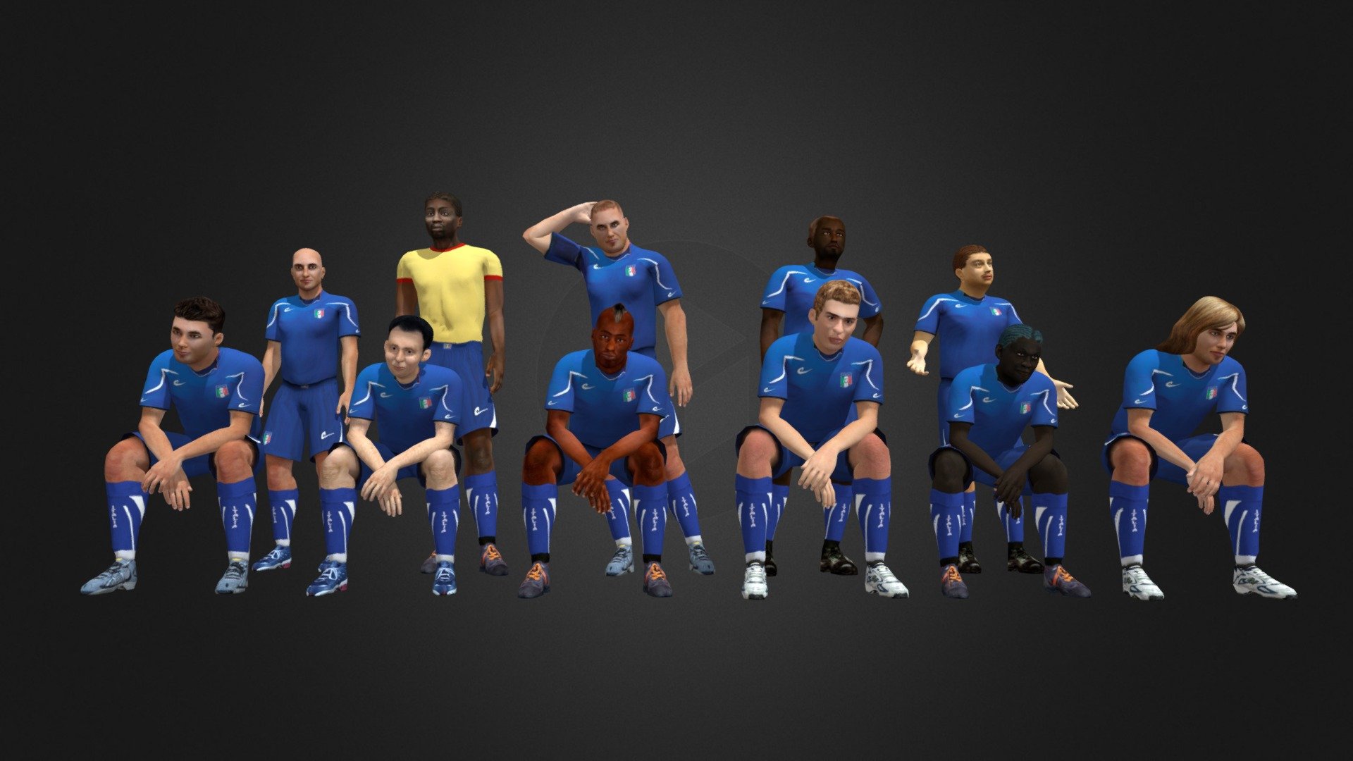 Football team 3D model. Rigged 3d model