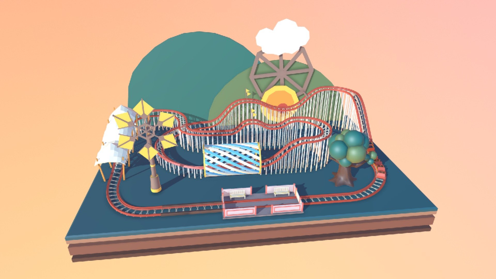 I really wanted to create an animated scene with blender and share it on sketchfab. So finally I did it! Here is a rollercoaster themed diorama with some animated elements. I learned a lot during the creation process and I hope you like the result. :) - Rollercoaster Diorama Cartoon Style - Download Free 3D model by Blenderkurt (@kurtstangl) 3d model