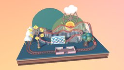 Rollercoaster Diorama Cartoon Style