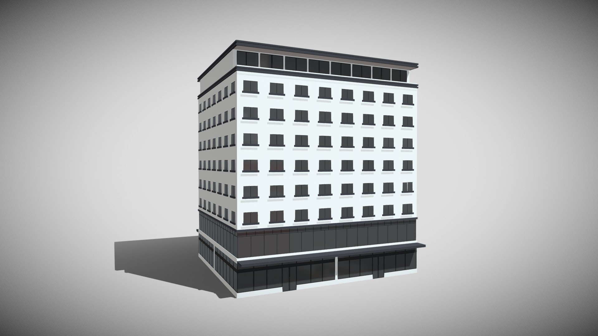 Detailed model of a Commercial Building with no interior, modeled in Cinema 4D.The model was created using approximate real world dimensions.

The model has 15,404 polys and 20,151 vertices.

An additional file has been provided containing the original Cinema 4D project files and other 3d export files such as 3ds, fbx and obj 3d model