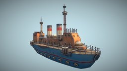 Stylized Steamship toy, steamship, steamer, freemodel, mobile-ready, handpainted, lowpoly, ship, stylized