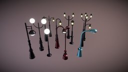 Stylized Streetlights | Lampost Set Lowpoly lamp, lantern, pack, lamps, props, streetlight, streetlamp, glowing, assetstore, assetpack, emissive, set-design, lampost, props-game-assets, assets-game, streetlight-lantern-light, street-props, props-assets-environment-assets, light, noai, ranpu