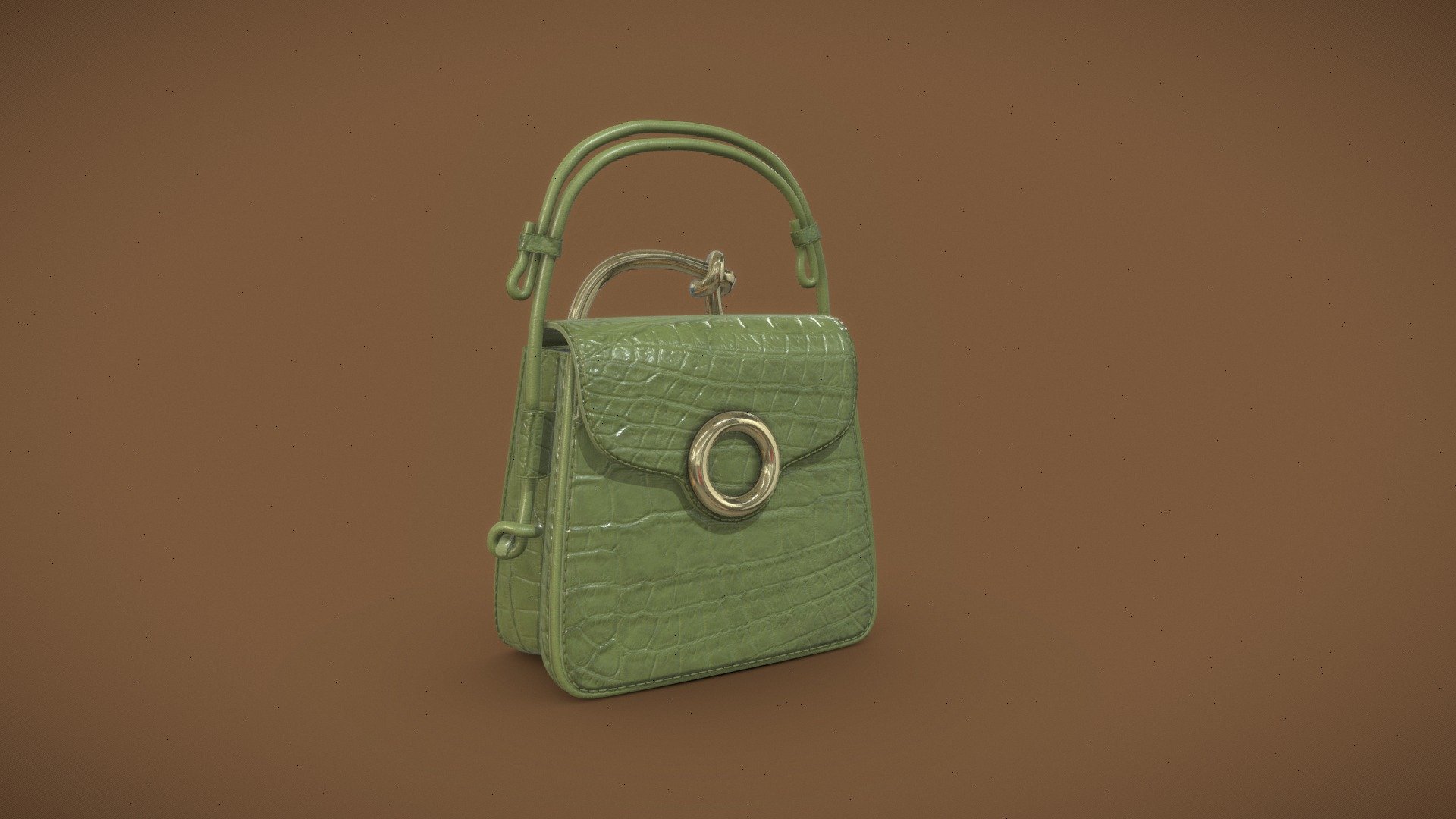 I present you my latest project - a mini bag designed by me. The model is created in Autodesk Maya and textured in Substance Painter. My main inspiration was the ongoing trend of minibags, mixed up with crocodile leather in fun color and playful hardware 3d model