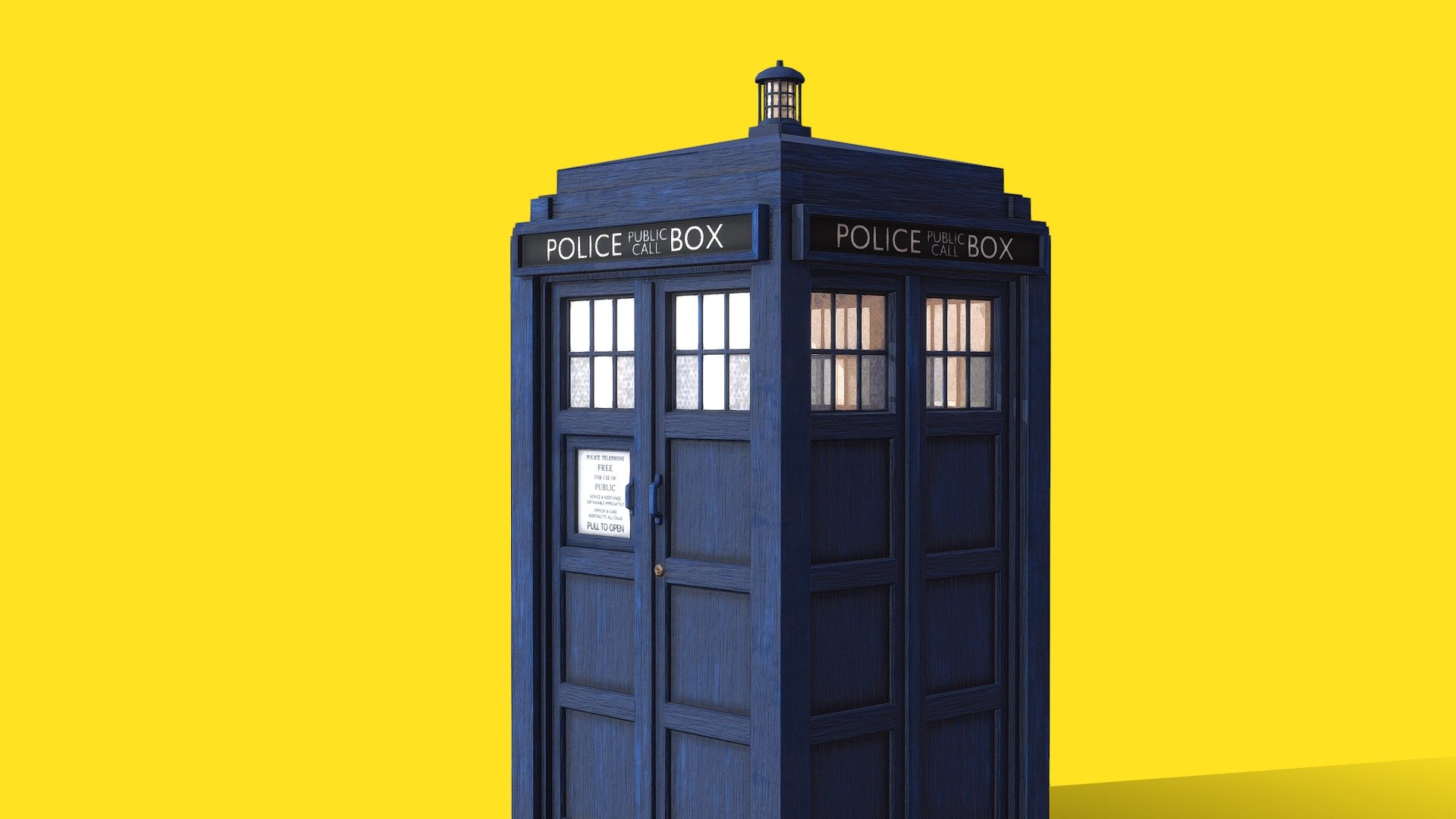 Time And Relative Dimension In Space aka the TARDIS, loosely based on the version first seen in the 2005 reboot. First flown by my personal favourite Doctor, Christopher Eccleston 3d model